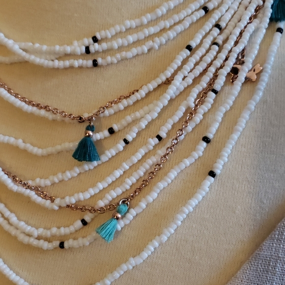 Fossil Seed Bead Multi Strand Necklace, 16" - Picture 2 of 4